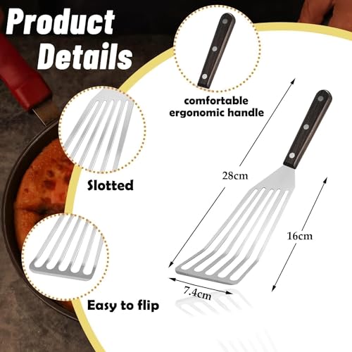Baskety Fish Spatula Stainless Steel Wide Thin Turner Nonstick Slotted Turner with Handle Beveled Edge for Flipping & Serving (Pack of 2) - Image 2