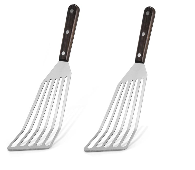 Baskety Fish Spatula Stainless Steel Wide Thin Turner Nonstick Slotted Turner with Handle Beveled Edge for Flipping & Serving (Pack of 2) - Image 1