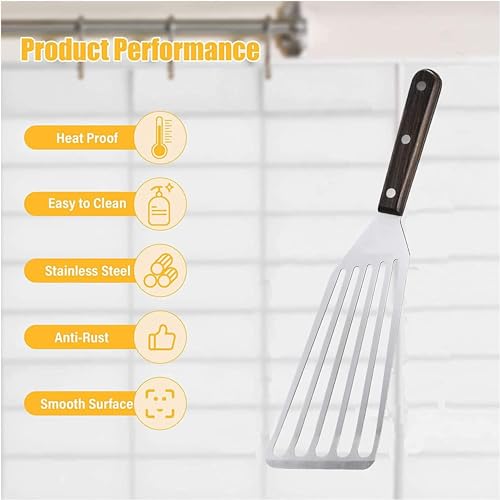 Baskety Fish Spatula Stainless Steel Wide Thin Turner Nonstick Slotted Turner with Handle Beveled Edge for Flipping & Serving (Pack of 2) - Image 4
