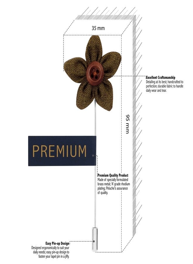 Peluche Brown Button Flower Green Brooch for Men - Image 3