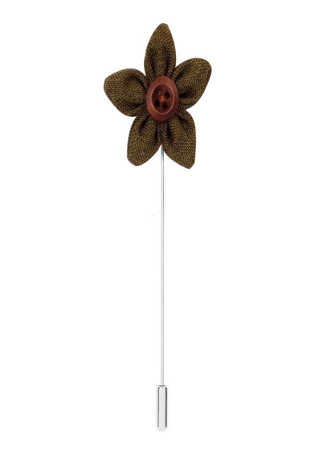 Peluche Brown Button Flower Green Brooch for Men - Image 1