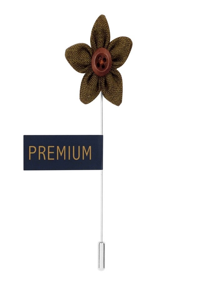 Peluche Brown Button Flower Green Brooch for Men - Image 2