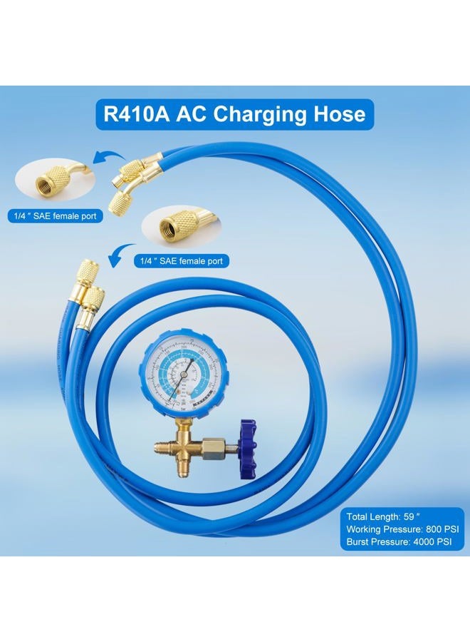 Tigbear R410A Recharge Kit AC Charging Hose, R410A Manifold Gauge Set with R410A Mini Split Adapter 1/4 x 5/16, R134A Tank Adapter 1/4 SAE X 1/2, Low Pressure Manifold Gauge Hose 59'' - Image 2