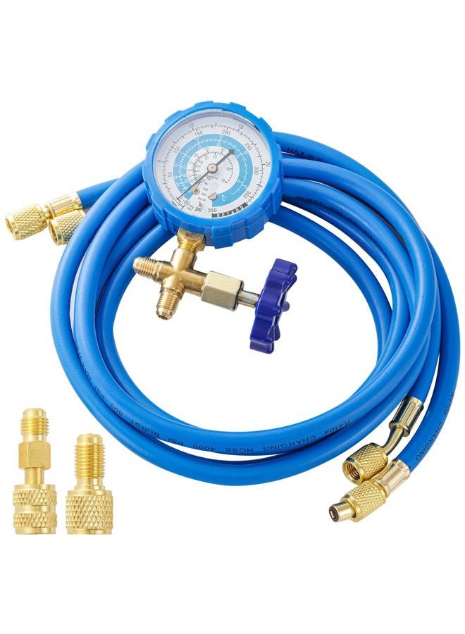Tigbear R410A Recharge Kit AC Charging Hose, R410A Manifold Gauge Set with R410A Mini Split Adapter 1/4 x 5/16, R134A Tank Adapter 1/4 SAE X 1/2, Low Pressure Manifold Gauge Hose 59'' - Image 1