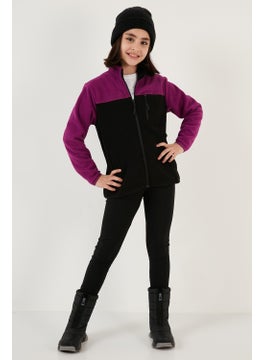 Soft Textured Zippered Color Block Stand Collar Pocket Polar Children's Fleece 5905001