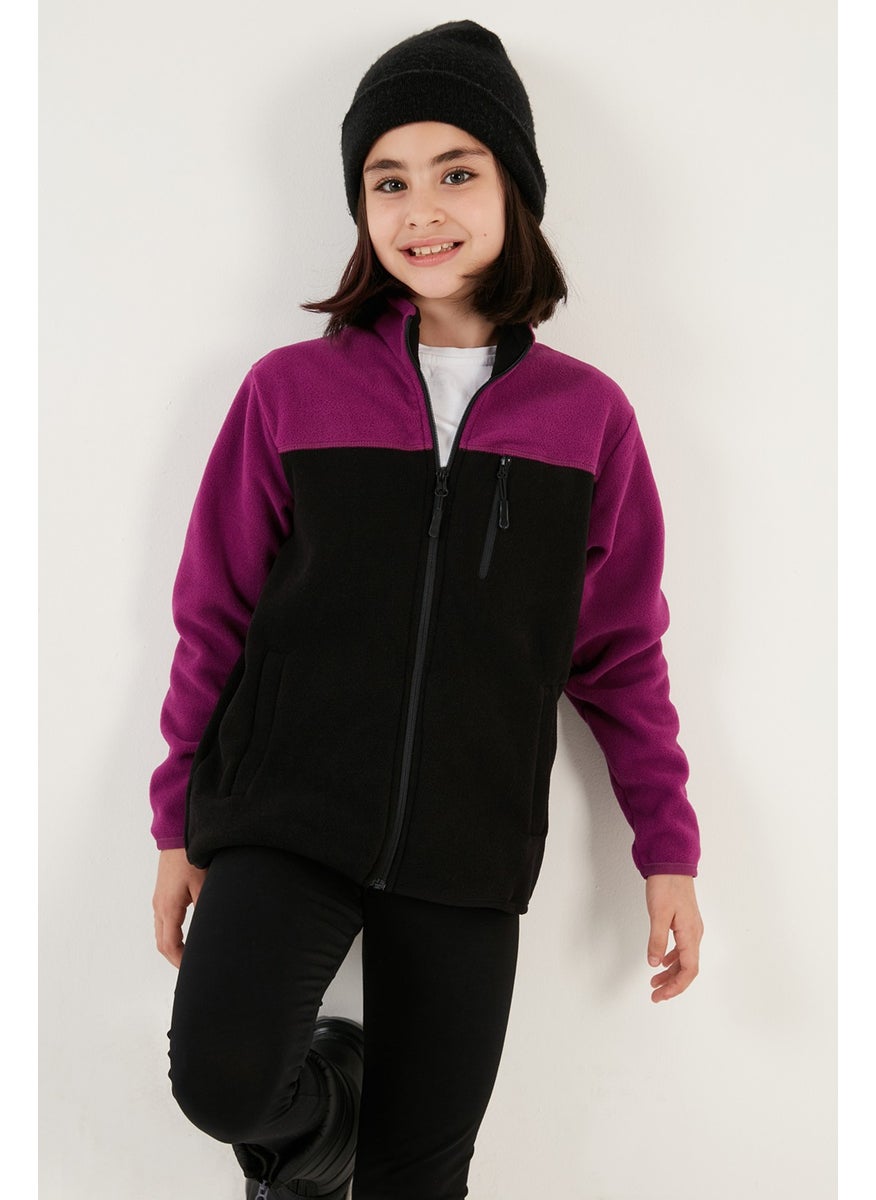 Lela - Soft Textured Zippered Color Block Stand Collar Pocket Polar Children's Fleece 5905001 - Image 1