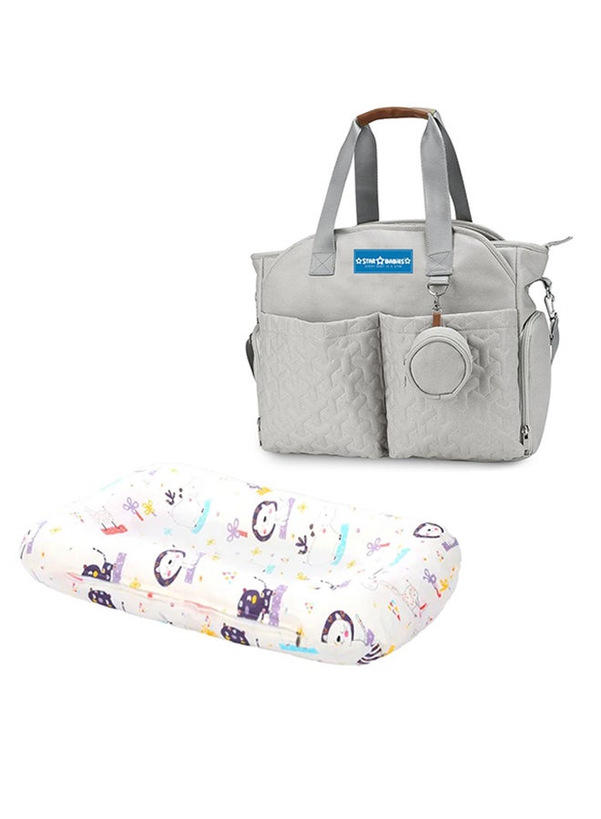 Star Babies Combo Pack - Diaper Portable bag with Pacifier bag large capacity with Changing pad - Khaki/Zebra Printed - Image 1