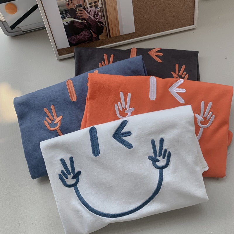 2025 Summer Korean Style Fresh Smile Expression Printed Short Sleeve T-Shirt Couple Hong Kong Style Half Sleeve T-Shirt Student - Image 4