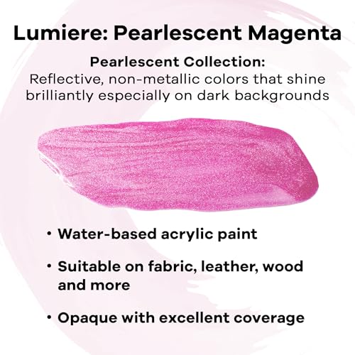 Jacquard Lumiere 2.25oz Fabric Paint Pearlescent Magenta - Metallic Paint for Fabric Leather Canvas Paper and Wood - Light-bodied Metallic Acrylic Paint - Lightfast & Vibrant Metallic Acrylic Paints - Image 2