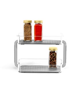 madesmart Two Level Spice Organizer-Cabinet Collection Maximizes Vertical Space, Removable Soft-Grip Lining, Dual Handles &BPA-Free, Small, Grey