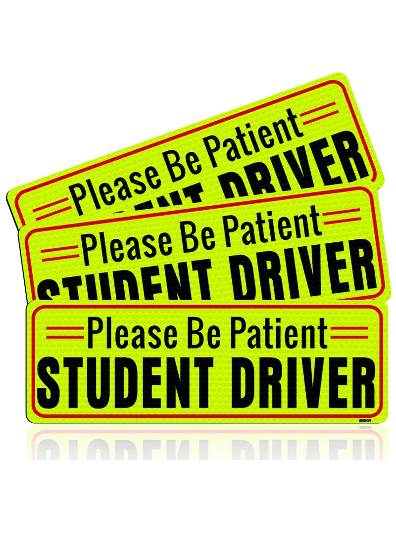 Excefore - Student Driver Magnet, Honeycomb Reflective Please Be Patient New Driver Magnet for Car, Rookie Novice Driver Magnetic Safety Sign, Teen Beginner Driver Vehicle Bumper Sticker, 3 Pack - Image 1