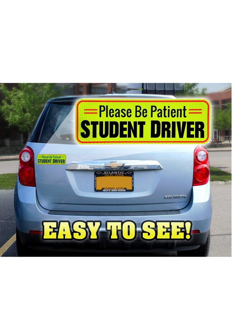 Excefore - Student Driver Magnet, Honeycomb Reflective Please Be Patient New Driver Magnet for Car, Rookie Novice Driver Magnetic Safety Sign, Teen Beginner Driver Vehicle Bumper Sticker, 3 Pack - Image 1