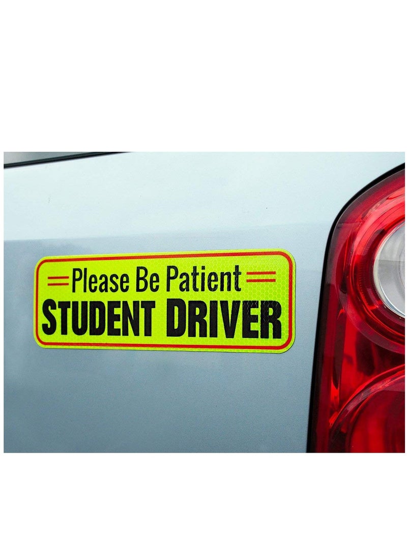 Excefore - Student Driver Magnet, Honeycomb Reflective Please Be Patient New Driver Magnet for Car, Rookie Novice Driver Magnetic Safety Sign, Teen Beginner Driver Vehicle Bumper Sticker, 3 Pack - Image 1
