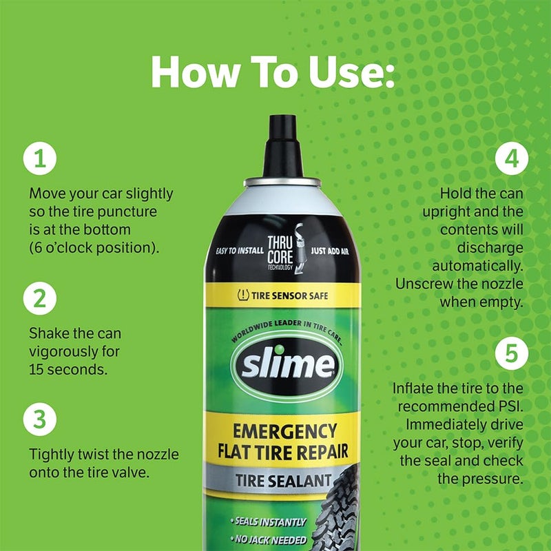 Slime سلايم 60187 سائل إصلاح ثقوب الإطارات المسطحة، إصلاح طارئ للمركبات على الطرق السريعة، مناسب للسيارات/المقطورات، غير سام، صديق للبيئة، 18 أونصة - Image 3