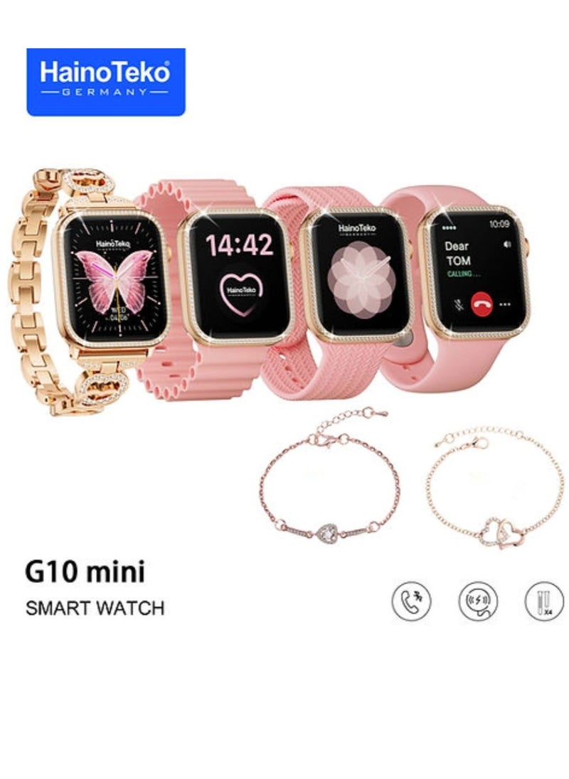 Haino Teko G10 Mini Smart Watch For Women Screen AMOLED With 4 Silicone and Stainless Steel Straps and Two Additional Bracelets  - Image 1