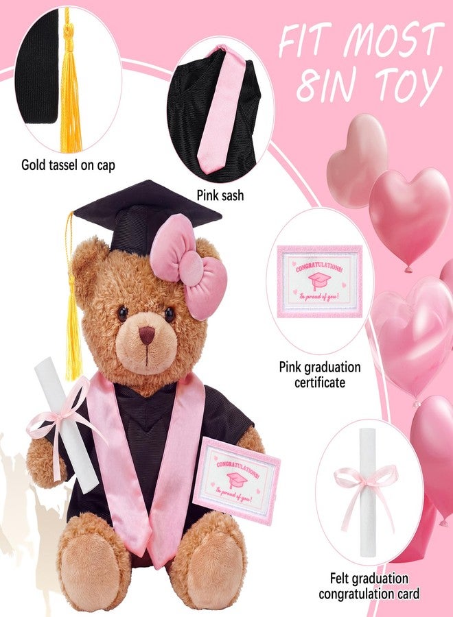 Arrowbash 5 Pcs Pink Graduation Plush Clothes Set for 8 Inches Stuffed Animals Include Graduation Cap, Gown, Shawl, Diploma, Congratulations Card Stuffed Animal Outfit for Grad Party Gift - Image 3