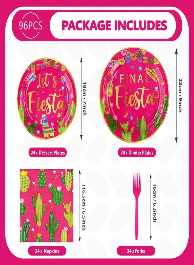 Grencian 96Pcs Final Fiesta Bachelorette Party Decorations Hot Pink Mexican Cactus Plates and Napkins Tableware Sets Mexican Taco Themed Party Supplies for Cinco De Mayo Let’s Fiesta Party Favors Serves 24 - Image 2