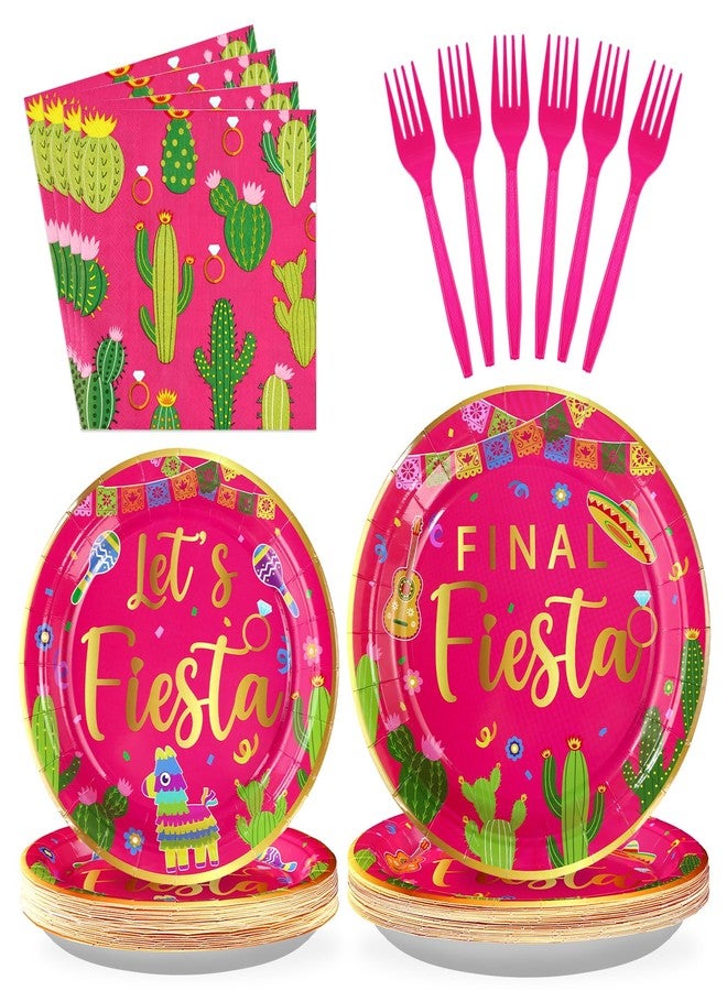 Grencian 96Pcs Final Fiesta Bachelorette Party Decorations Hot Pink Mexican Cactus Plates and Napkins Tableware Sets Mexican Taco Themed Party Supplies for Cinco De Mayo Let’s Fiesta Party Favors Serves 24 - Image 1