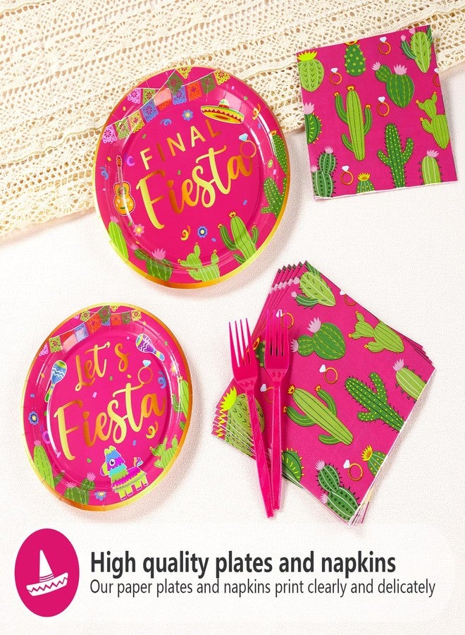 Grencian 96Pcs Final Fiesta Bachelorette Party Decorations Hot Pink Mexican Cactus Plates and Napkins Tableware Sets Mexican Taco Themed Party Supplies for Cinco De Mayo Let’s Fiesta Party Favors Serves 24 - Image 4