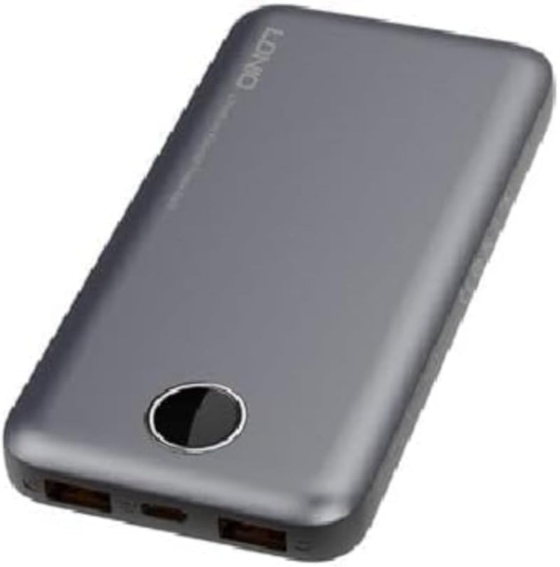 LDNIO P10 Power Bank With Dual USB Ports And 1 USB-C Port Including LED Display Shows The Remaining Battery Power Fits Multi Devices 10000 mAh - Gray Silver