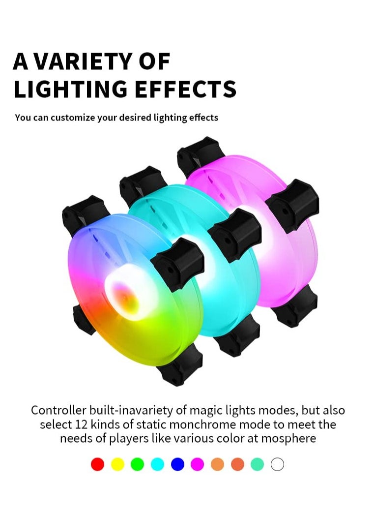 3PCS 120mm RGB Case Fan, High Performance PC Cooling Fans Low Noise Computer Case Fans RGB Computer Fans High Airflow PC Case Fans with Hydraulic Bearing RGB Case Fan Kit for Custom PC Build
