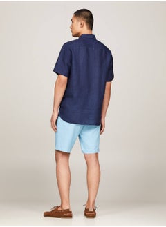 TOMMY HILFIGER Men's Short Sleeve Regular Fit Linen Shirt -  Pure linen, Blue  - Image 2