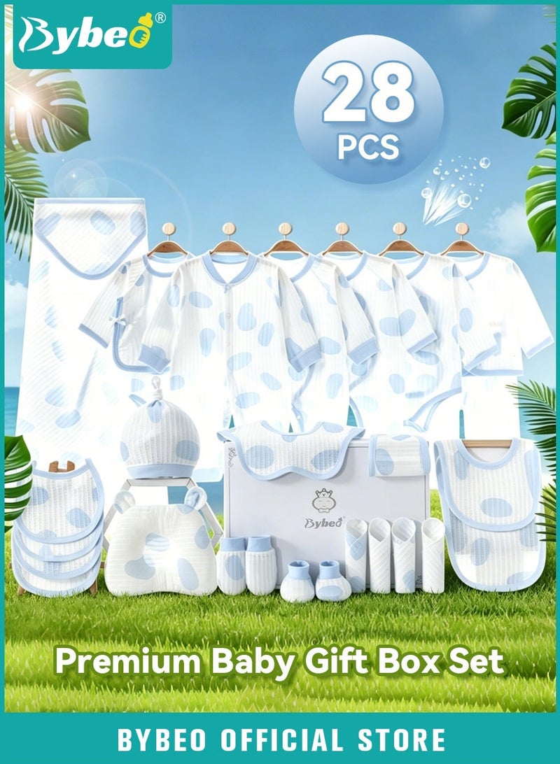 Bybeo 28PCS Newborn Baby Gifts Set, Newborn Layette Gift Set, Baby Clothes Accessories Set for Boys and Girls, Premium Cotton, Perfect Gift Box for Spring Summer Autumn Winter Four Seasons - Image 1