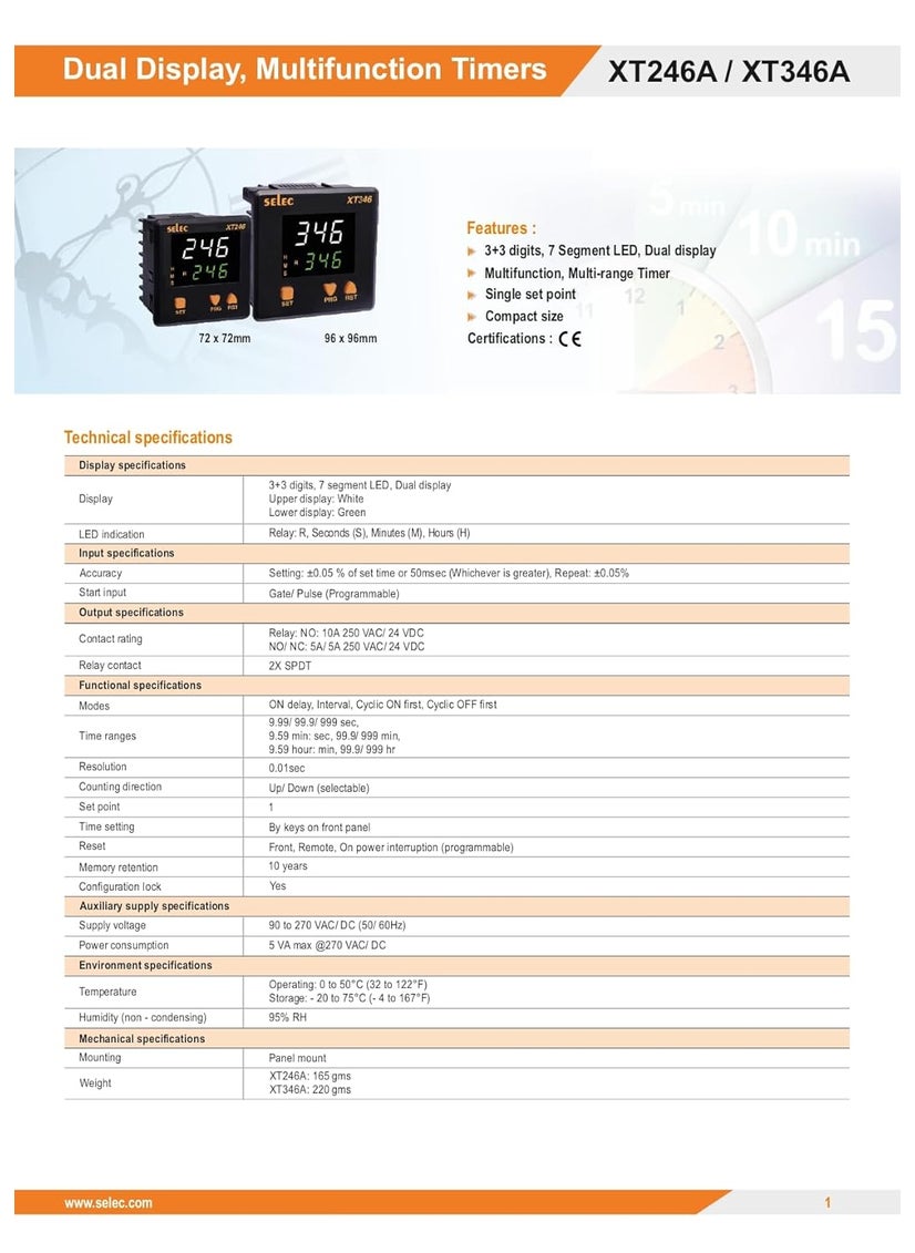Selec Multifunction Multirange Timer Single Set Point SELEC XT246A Same as XT246  - Image 2