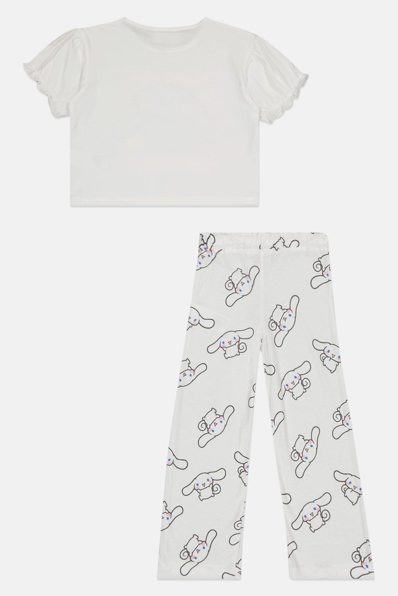 Cinnamoroll Kids Girl 2 Pieces Graphic Print Short Sleeve Top With Bottom Set, White - Image 2