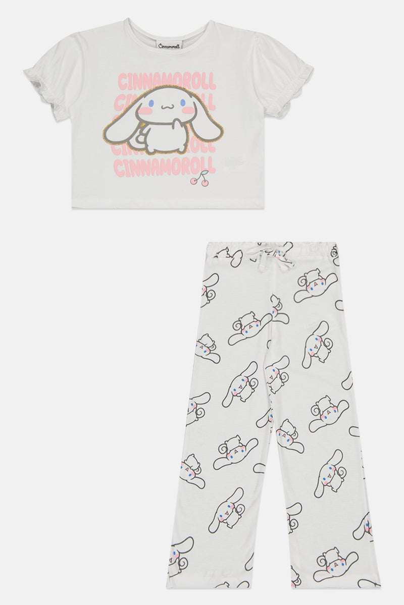 Cinnamoroll Kids Girl 2 Pieces Graphic Print Short Sleeve Top With Bottom Set, White - Image 3