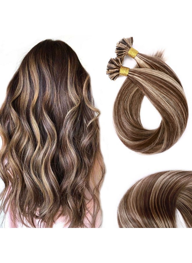 SEGO U Tip Hair Extensions Human Hair Keratin Pre Bonded Hot Fusion Nail Tip Hair Balayage Natural Silky Straight Extensions 50 Strands 50G/Pack 22 Inch 4P27 Medium Brown&Dark Blonde - Image 1