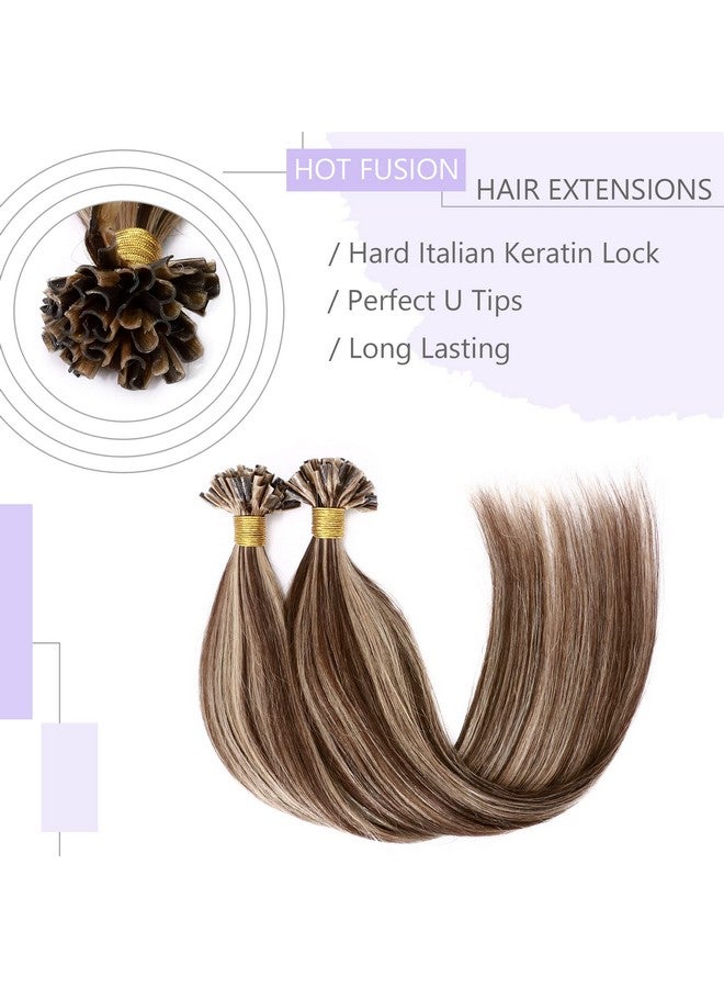 SEGO U Tip Hair Extensions Human Hair Keratin Pre Bonded Hot Fusion Nail Tip Hair Balayage Natural Silky Straight Extensions 50 Strands 50G/Pack 22 Inch 4P27 Medium Brown&Dark Blonde - Image 3