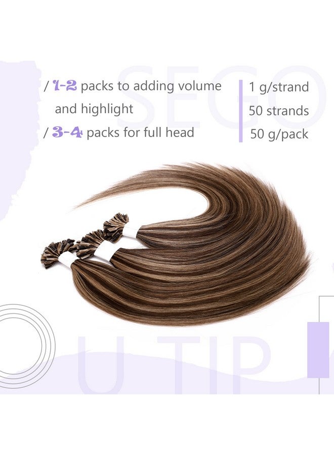 SEGO U Tip Hair Extensions Human Hair Keratin Pre Bonded Hot Fusion Nail Tip Hair Balayage Natural Silky Straight Extensions 50 Strands 50G/Pack 22 Inch 4P27 Medium Brown&Dark Blonde - Image 5