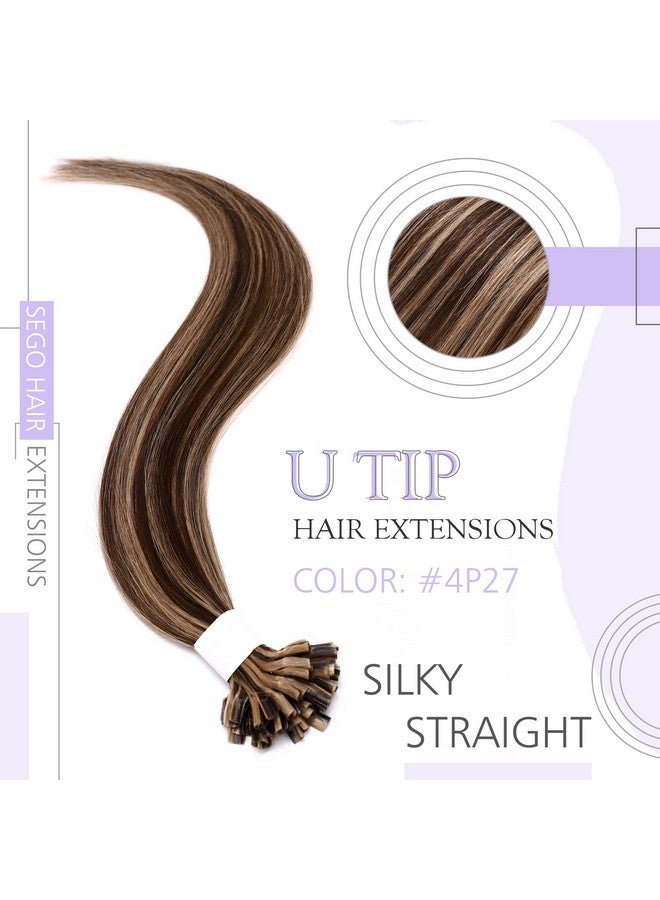 SEGO U Tip Hair Extensions Human Hair Keratin Pre Bonded Hot Fusion Nail Tip Hair Balayage Natural Silky Straight Extensions 50 Strands 50G/Pack 22 Inch 4P27 Medium Brown&Dark Blonde - Image 2