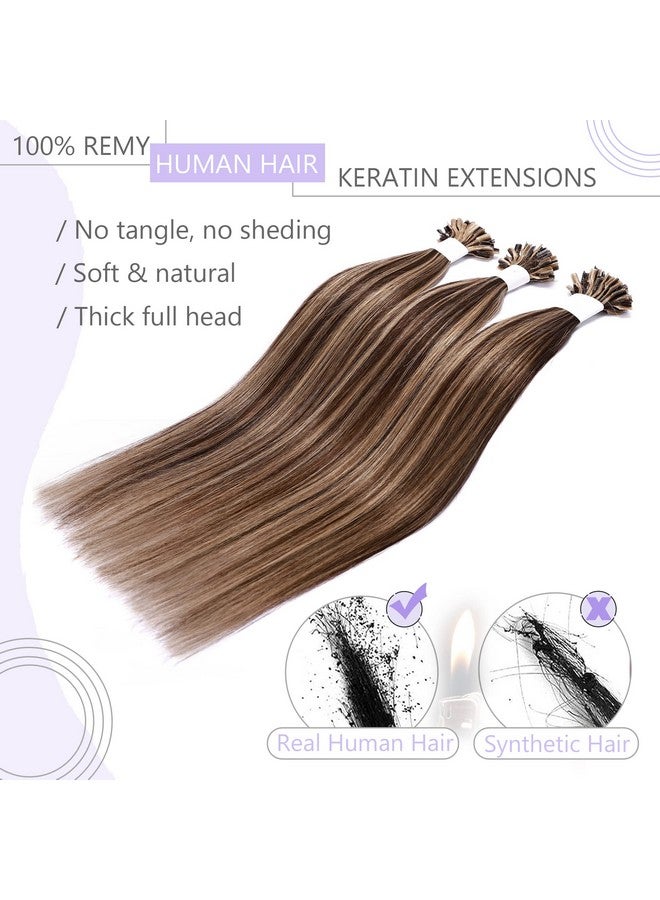 SEGO U Tip Hair Extensions Human Hair Keratin Pre Bonded Hot Fusion Nail Tip Hair Balayage Natural Silky Straight Extensions 50 Strands 50G/Pack 22 Inch 4P27 Medium Brown&Dark Blonde - Image 4
