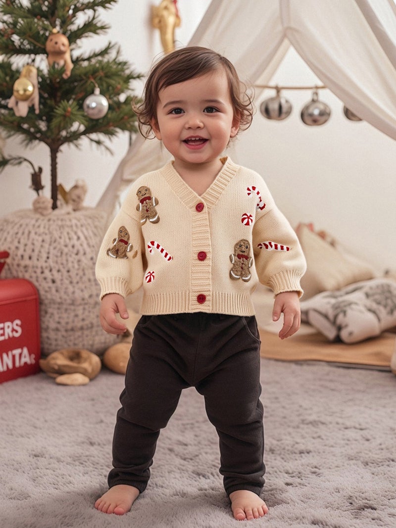 Baby Girl Christmas Cardigan Santa V Neck Long Lantern Sleeve Button-up Knitted Sweater Cute Winter Fall Clothes - Image 5