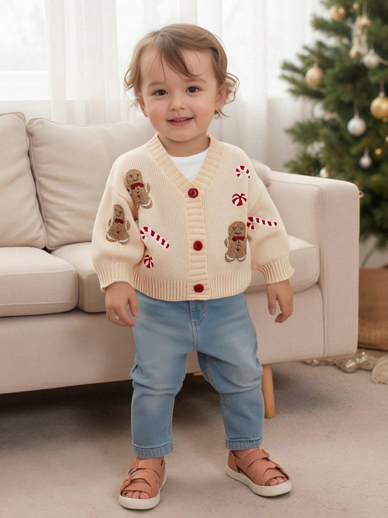 Baby Girl Christmas Cardigan Santa V Neck Long Lantern Sleeve Button-up Knitted Sweater Cute Winter Fall Clothes - Image 4