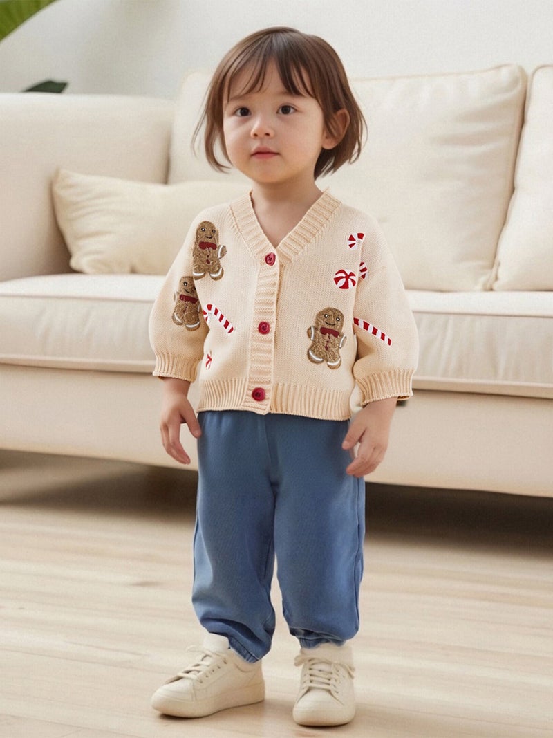 Baby Girl Christmas Cardigan Santa V Neck Long Lantern Sleeve Button-up Knitted Sweater Cute Winter Fall Clothes - Image 3