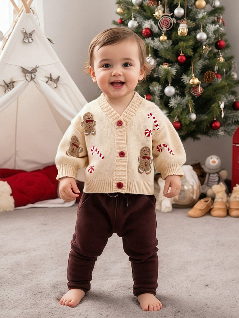Baby Girl Christmas Cardigan Santa V Neck Long Lantern Sleeve Button-up Knitted Sweater Cute Winter Fall Clothes - Image 2