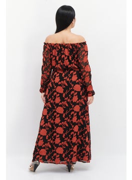 INC Women Floral Pattern Belted Maxi Dress, Red  - Image 2