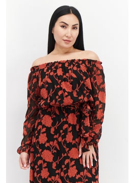 INC Women Floral Pattern Belted Maxi Dress, Red  - Image 4