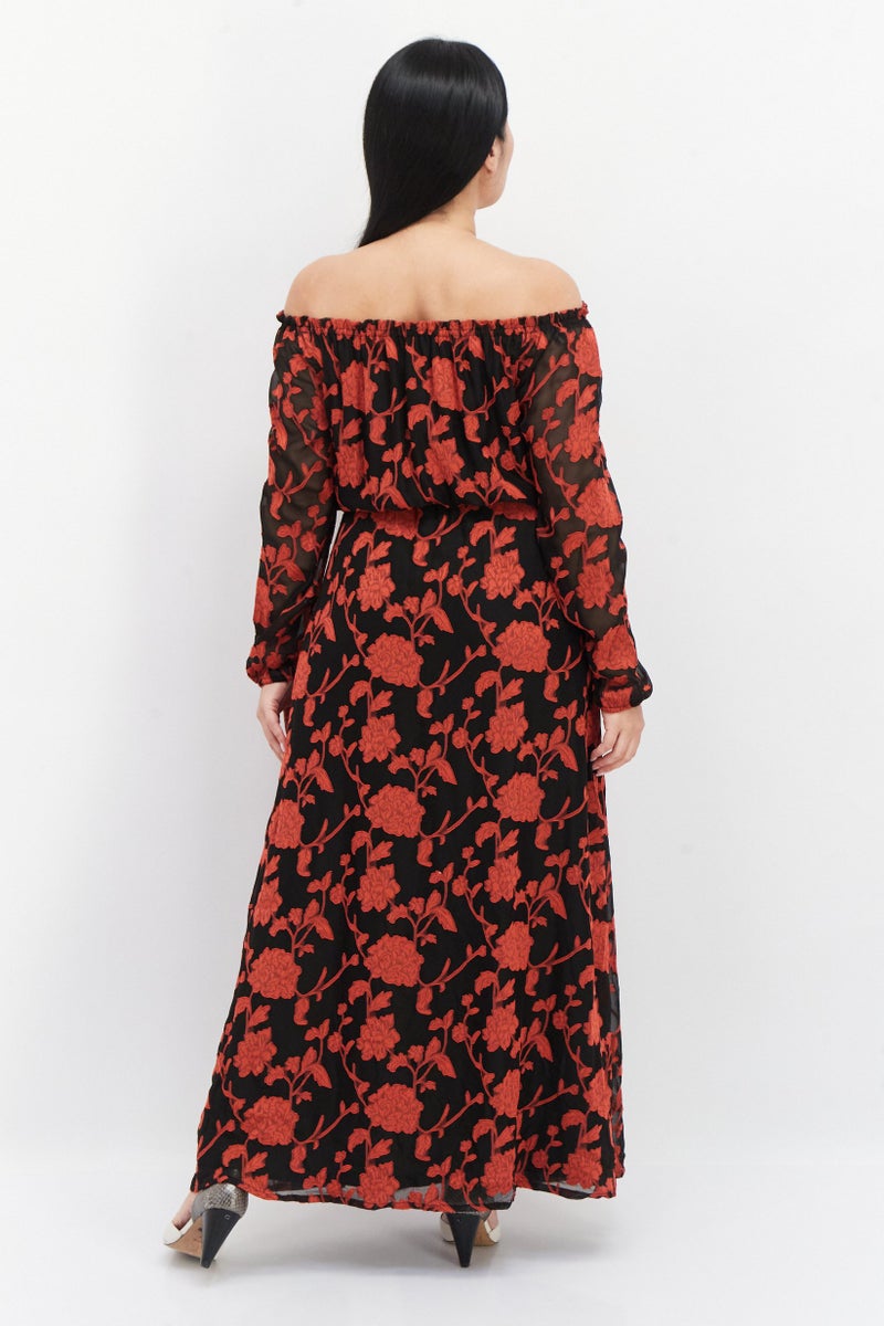 INC Women Floral Pattern Belted Maxi Dress, Red - Image 2