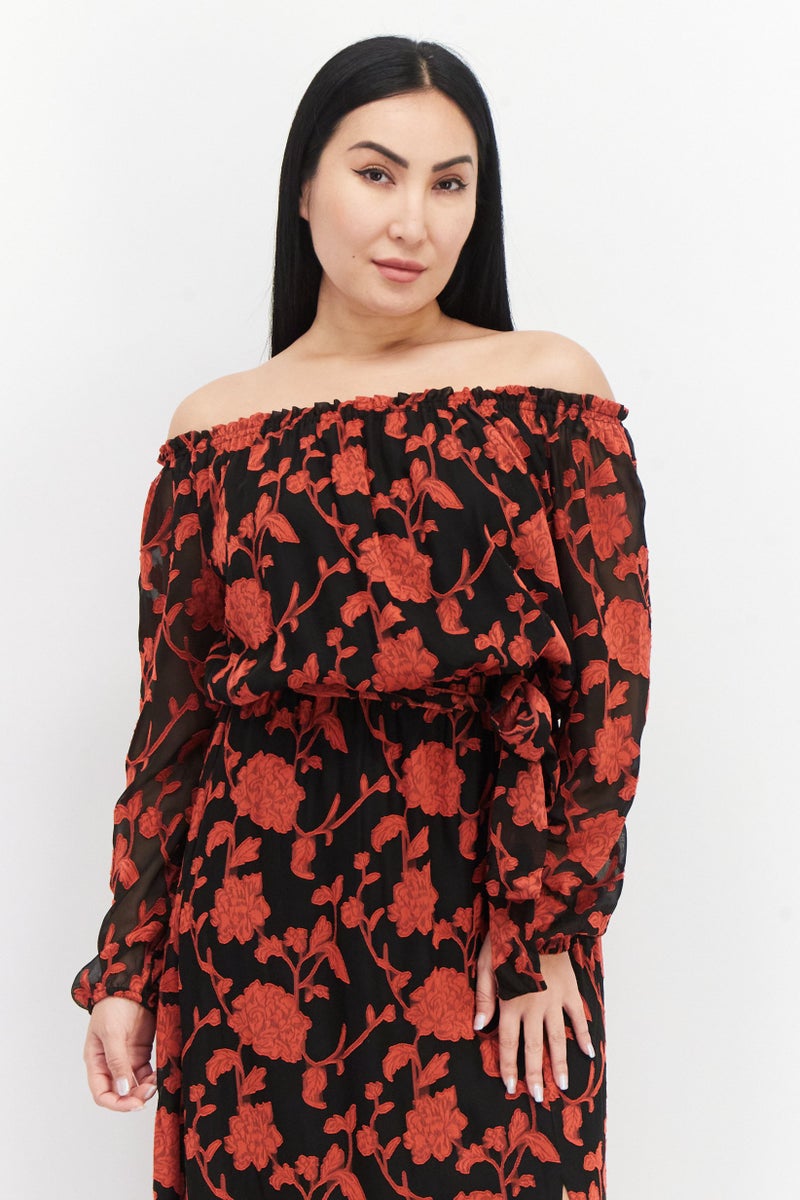 INC Women Floral Pattern Belted Maxi Dress, Red - Image 4