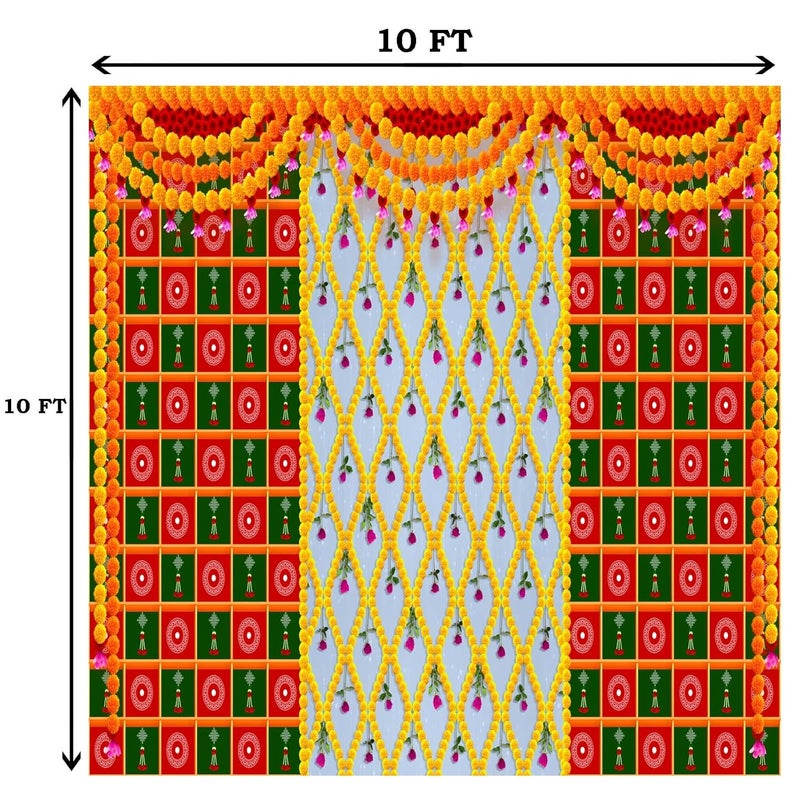 Dhara Creation Decorative Flowers Backdrop Cloth for Pooja Decoration 10FT10FT Traditional Background Curtain Cloth for Festival Pooja 10 Feet Height and 10 Feet WidthCloth Stitched from Between - Image 2