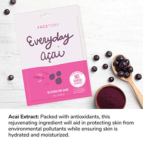 FACETORY K Beauty Face Mask Skin Care - Everyday ACAI Rejuvenating Sheet Mask | Plant-Based with Acai Infusion (10 Pack) - Image 3