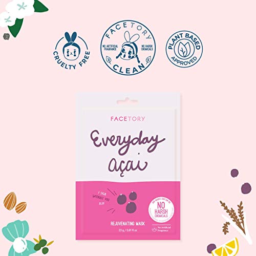 FACETORY K Beauty Face Mask Skin Care - Everyday ACAI Rejuvenating Sheet Mask | Plant-Based with Acai Infusion (10 Pack) - Image 5