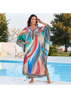 Beach Blouse Jiali Yarn Positioning Printed Bikini Outer Blouse F1144-Color:F1144-3 Abstract Style-