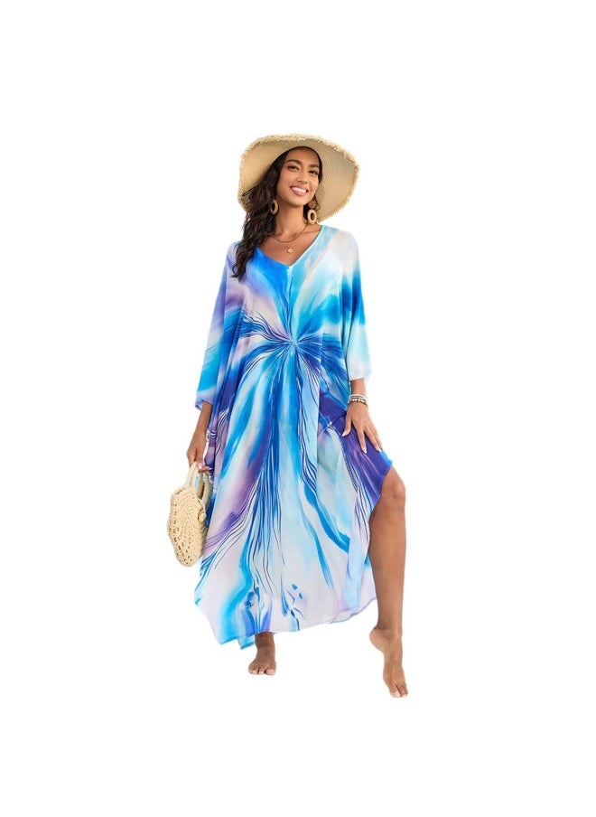 Generic - Beach Blouse Jiali Yarn Positioning Printed Bikini Outer Blouse F1144-Color:F1144-3 Abstract Style- - Image 1