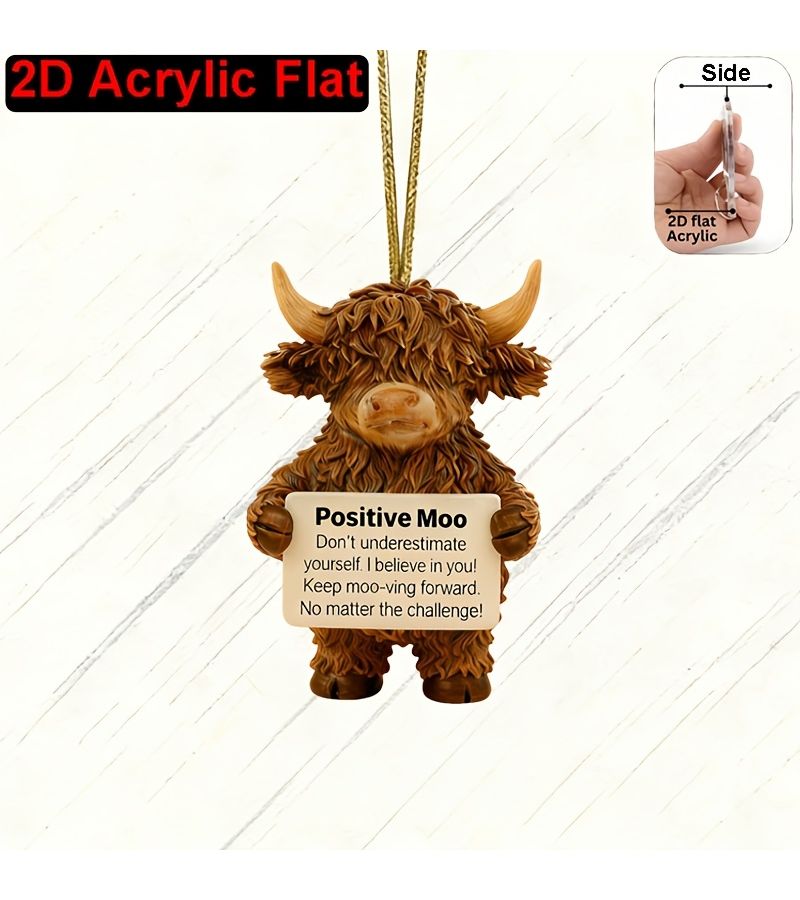 Acrylic Scottish Highland Cow Pendant As Shown Car Mirror Hanging Ornament 2D Funny Farm Animal Gift - Image 5