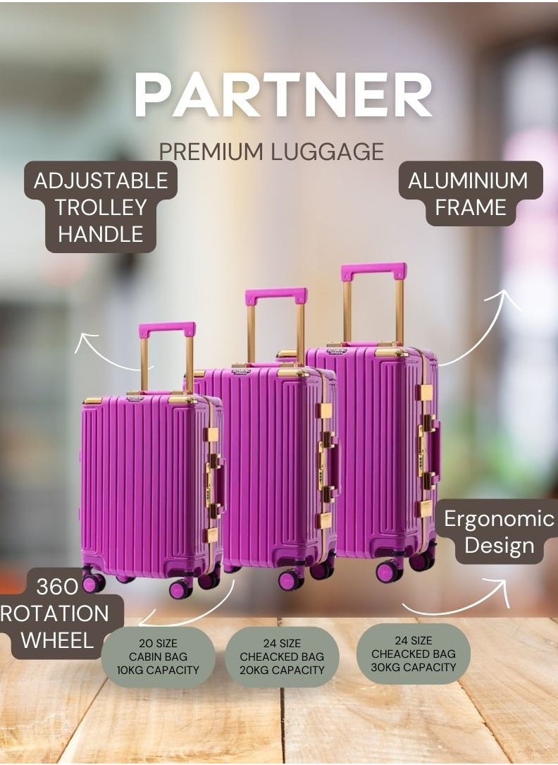 PK - 3 PCS TROLLEY LUGGAGE ALUMINUM FRAME POLY CARBON MATERIAL, LUGGAGE SUITCASE SET AND CABIN LUGGAGE BAG SET ROSE COLOUR - Image 1